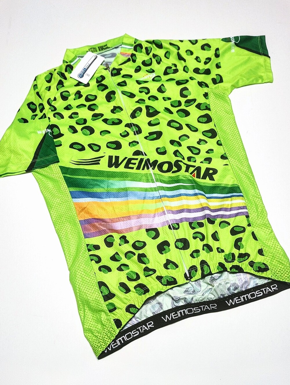 Weimostar Cycling Jersey Lime Green Print Full Zip Unisex Men 2XL (*Asian Size)